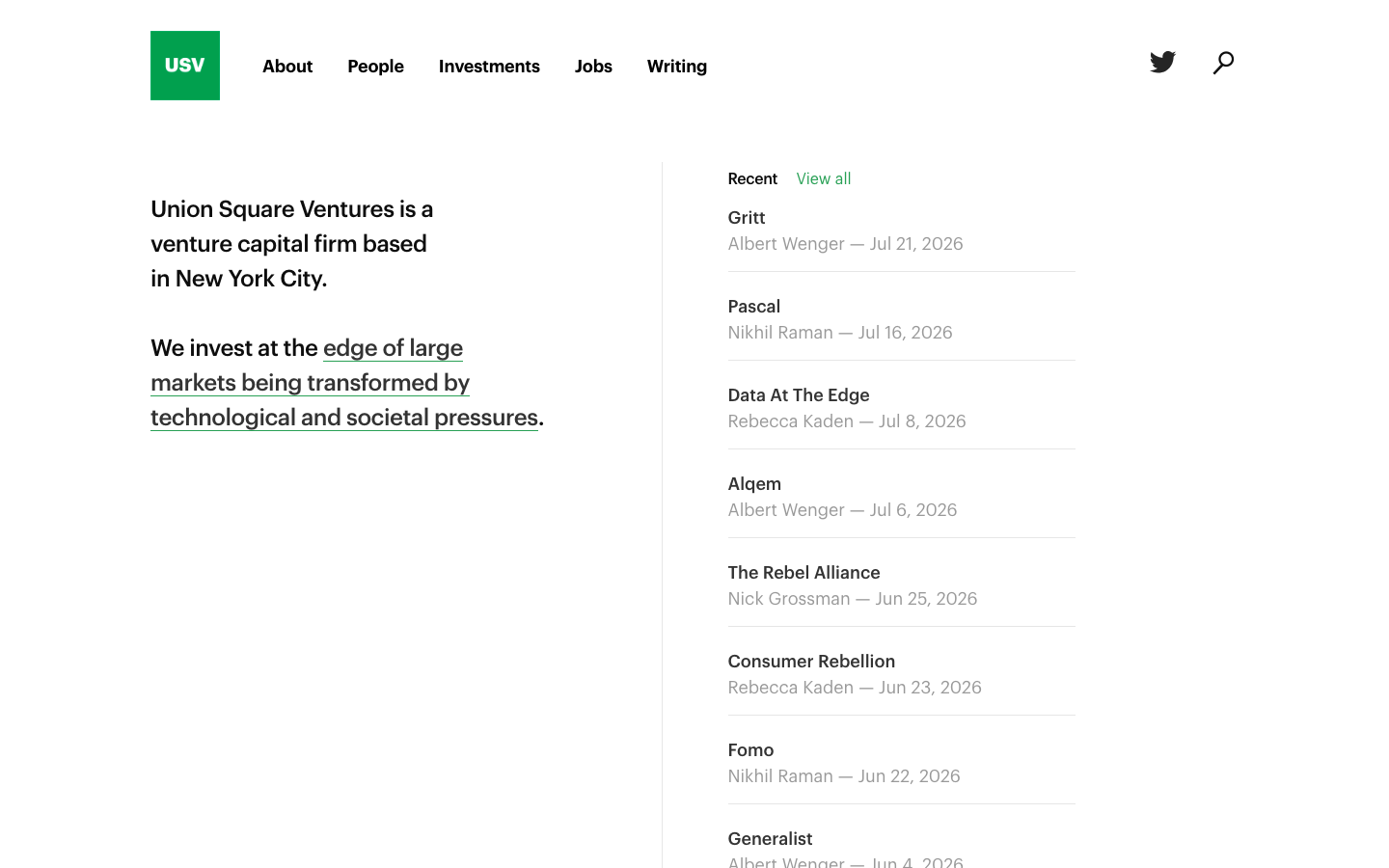 Union Square Ventures screenshot